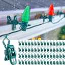 Minetom C7 C9 Christmas Light Clips Outdoor, 100 Count Holiday Universal Quick Christmas Light Spring Clips for Outside Roof Gutter Shingle Fence, E12 E17 Socket (Green)
