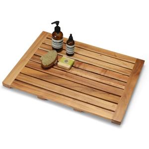 Perfnique Teak Shower Mat, 24''x18'' Wood Bath Mat, Non-Slip Shower Mats for Inside Shower & Bathtub, Waterproof Wooden Bath Mat for Spa Home or Outdoor