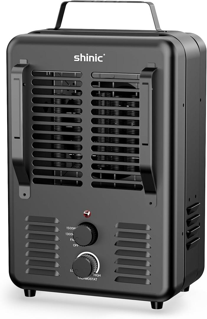 Shinic Space Heater,1500W Milkhouse Heater with Thermostat, Overheat protection, Tip-Over Auto Shut Off, Utility Heater for Garage, Bedroom, Greenhouse (Black)