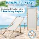 AceOrbit 2 Pcs Outdoor Folding Sling Chair - Solid Pine Wood Frame & Breathable Oxford Fabric - 3-Position Adjustable Portable Lounge Chair for Beach, Patio, and Backyard (Cream White)