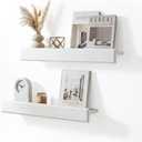 24 Inch Picture Ledge Shelf with Lip,Floating Shelves for Wall, Set of 2 Solid Pine Wood Shelves with Invisible Brackets, Wall Storage for Living Room, Bedroom, Kitchen, Bathroom(White)