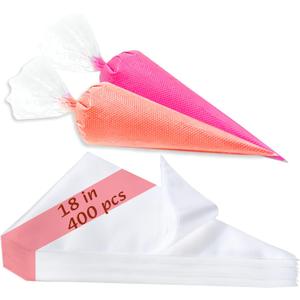 18 Inch Piping Bags, 400pcs Disposable Decorating Pastry Bags, Large Thickened Plastic Anti-Burst Non-Slip Icing Bags for Cookie and Cake Decorating (18 inch)