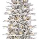 Puleo International 6ft Pre-Lit Potted Flocked Arctic Fir Pencil Christmas Tree with 120 Warm White Lights, 1325 Realistic Dense Snow Flocked Branch Tips, Easy Setup Artificial Trees with Sturdy Stand