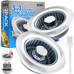 zaa Kitchen Sink Drain Strainer - Kitchen Sink Stopper, Stainless Steel Kitchen Drain Plug & Cover with Anti-Clogging Basket Strainer, Fit US Standard 3-1/2'' Sink Drain Hole, Silver