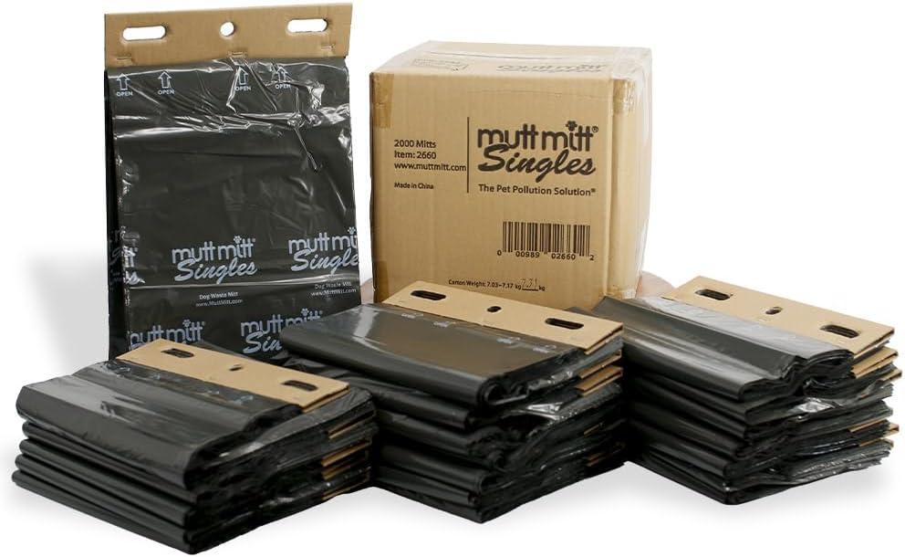 Mutt Mitt Singles Dog Waste Header Bags - New Listing, Same 2,000 Bags perfect for 3 Dog Waste Stations - Single-Ply, thick bag with a bottom gusset, for safer, easier pick-up