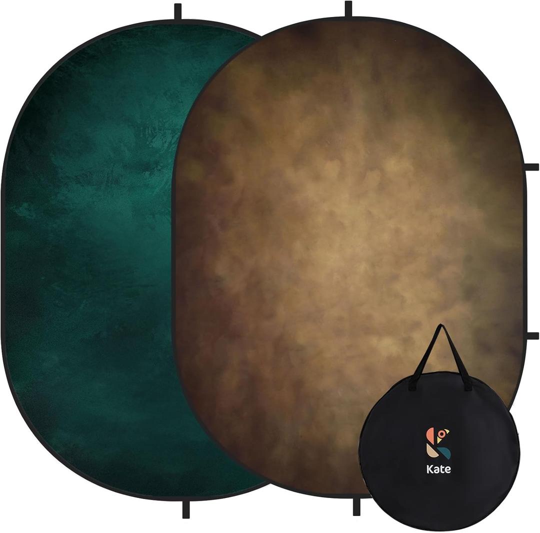 Kate Collapsible Backdrop Pop up Photo Backdrops Foldable Background Portable for Headshot,Portrait Photography,Video,5x6.5ft,Cyan/Brown