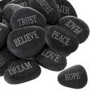 12PCS DIY Rocks for Engraved Inspirational Polished Garden Stones, Natural Encouragement Personalized Healing Decor River Stone - Unique Gift for Friends Arts Crafts (12 Different Words) (Black)