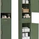 Homhedy 67" H Bathroom Storage Cabinet, Tall Bathroom Cabinet, Green | Narrow Cabinet with Doors and Drawer, Adjustable Shelves, Floor Cabinet for Bathroom, Living Room, Kitchen, Dining Room