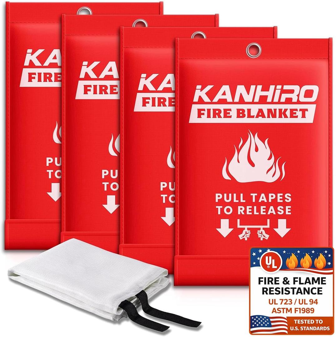 Emergency Fire Blanket for Home Kitchen - KANHIRO Prepared Fiberglass Fire Suppression Blanket Hero Great for School, Fireplace, Grill, Car, Office, Warehouse (4 Pack, 39 in X 39 in)