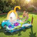 Inflatable Jungle Animal Play Center, Inflatable Water Park Kiddie Pool with Slide, Water Sprayer for Summer Outdoor Splash, Backyard and Garden 102.5" x75" x 54.5"
