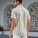 Alex Vando Mens Summer Shirts See Through Sheer Lace Casual Short Sleeve Button Down Beach Shirt (L)