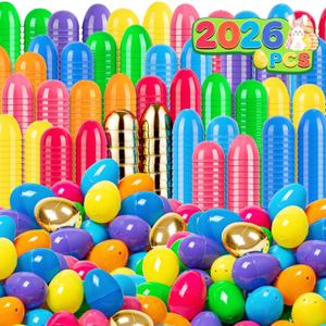 1012 Count Easter Eggs Bulk, 2.4" Empty Plastic Eggs with Golden Eggs, Fillable Surprise Egg for Easter Hunt, Basket Stuffers Fillers, Classroom Prizes, Party Favors Supplies Decoration