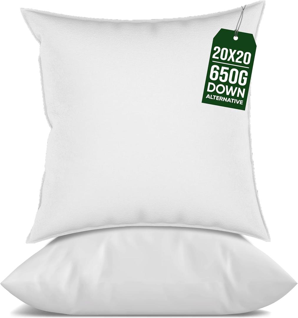 raajsee 20x20 Throw Pillow Inserts Set of 2 - Luxurious Comfort for Your Couch and Sofa | Fluffy, Soft & Durable | Perfect for Decorative Shams | Machine Washable (20x20 Inches/50x50 cms)
