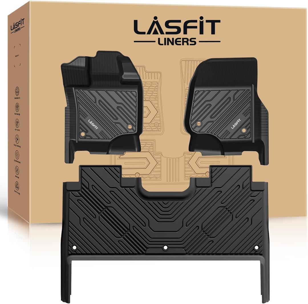 LASFIT Floor Mats for Ford F-150 2021-2026 | F150 Lightning 2022-2025 SuperCrew (Rear w/Fold Flat Storage) Carpet Floor All Weather Car Liners TPE Truck Mats - 1st and 2nd Row, 3pcs Black