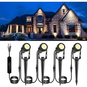 ECOWHO Outdoor Landscape Lighting, 12V LED Low Voltage Landscape Lights Waterproof Outdoor Spotlights Plug in, Graden Lights with Connector for Yard Flag Tree Pathway Lawn Decor(4 Pack Warm White)