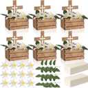 LemonRoad 6 Sets First Communion Table Decor Easter Wooden Cross Eucalyptus Leaves Easter Lily Centerpieces for First Communion Baptism Party Christening Celebration Religious Decor
