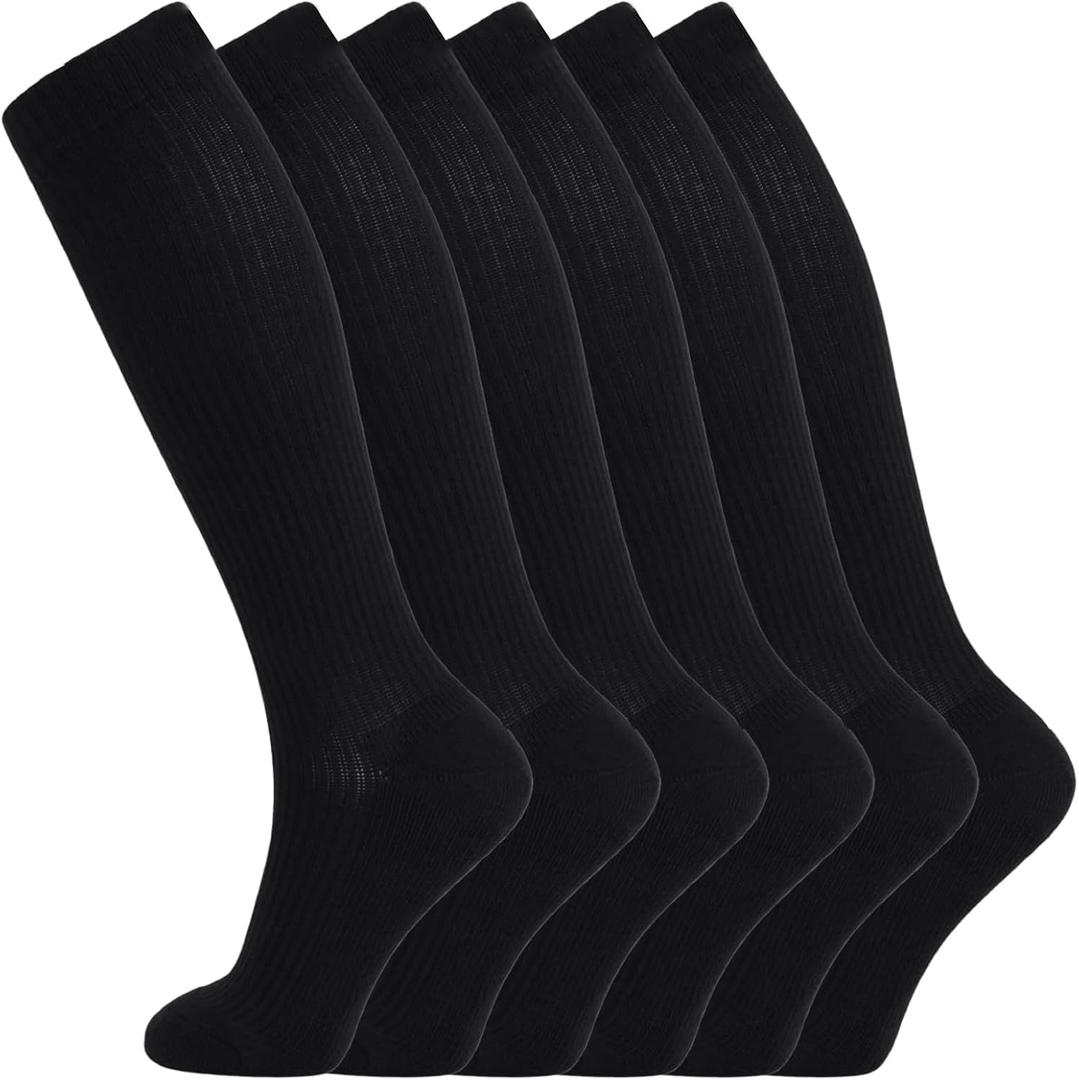 +MD Cotton Compression Socks for Women and Men 4/6 Pairs 15-20 mmHg Knee High Socks for Sports Travel Nurse Edema