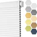 Grandekor No Drill Cellular Shades Cordless,34" W x 64" H,No Drill Blackout Honeycomb Blinds for Indoor Windows,Blackout-White-White