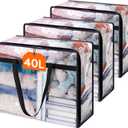 Lifewit 3 Pack Clear Clothes Storage Bags, 40L Plastic Blanket Storage Bag, Vinyl Foldable Moving Bags with Zipper, Closet Organizers and Storage Containers for Bedding, Duvet, Comforter