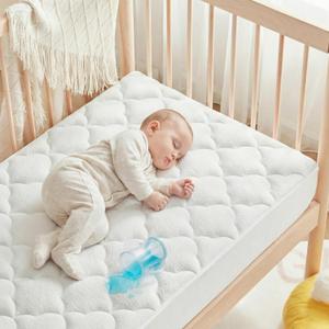SLEEP ZONE Waterproof Crib Mattress Protector Pad - Quilted, Fitted Baby Mattress Cover 28"x52" - Soft Breathable Toddler Mattress Pad Noiseless Infant Bed Topper - Deep Pocket 14", White