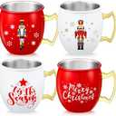Seematn 4 Pcs Christmas Mug Nutcracker Moscow Mule Mug 16 oz Christmas Coffee Mugs Holiday Xmas Drinkware Housewarming Gifts for Xmas Tea Cocoa Hot Drinks(Red and White)
