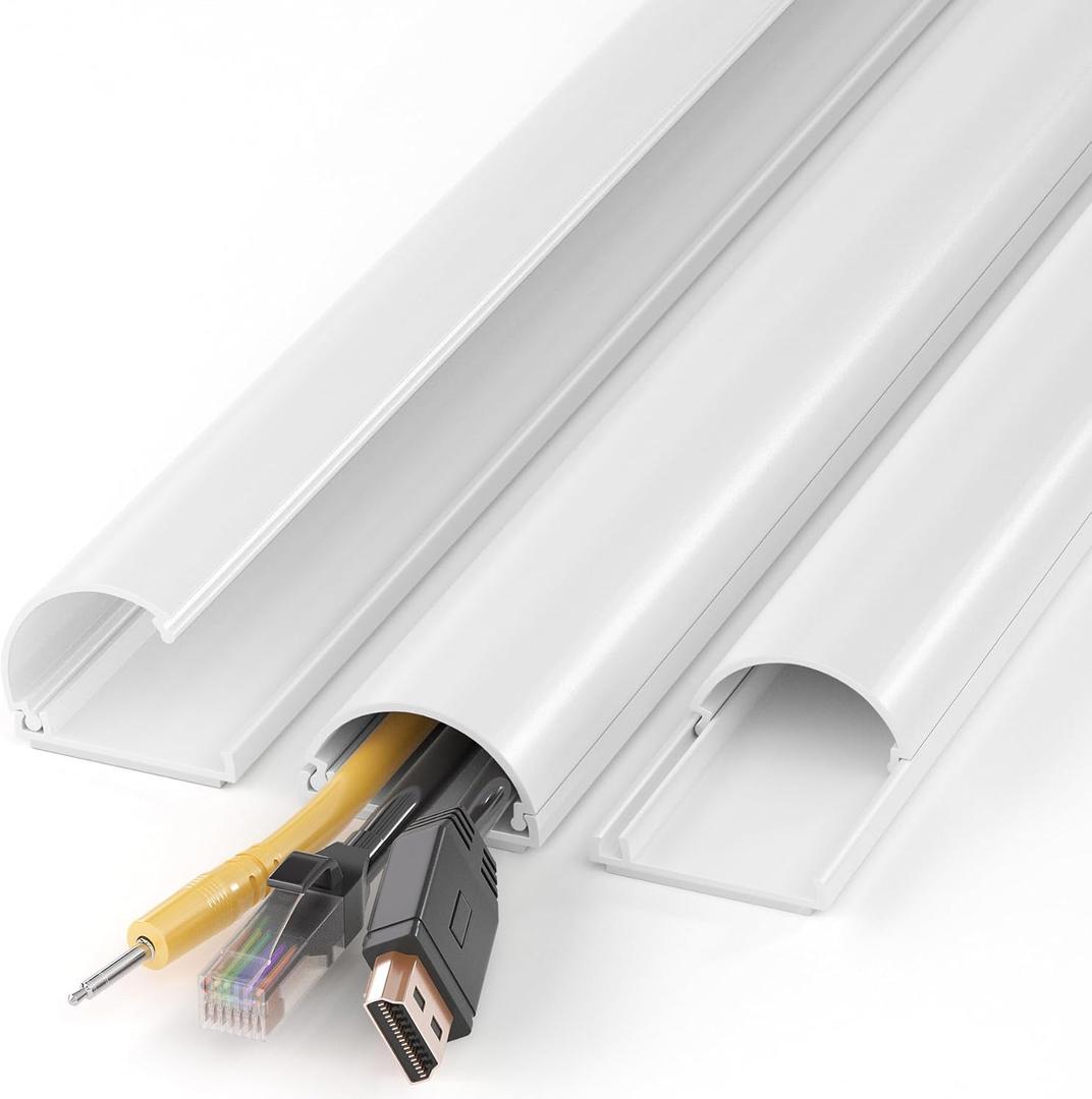 Cord Hider 39in (3 x L13in), Cable Cover for 2-4 Cords on Wall, Wire Hider for Wall Mount TV, Cable Raceway White W1.4inxH0.7in