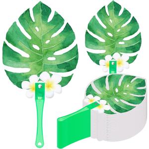 Teenyyou 50 Pcs Luau Hawaiian Hand Fans Tropical Palm Leaves Plastic Handle Cardstock Paper Wedding Fans Photo Props for Guests Decoration Hawaiian Luau Party Favors