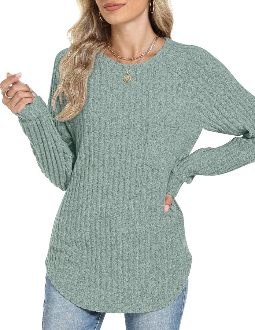 Motarto Lightweight Sweaters for Women Tunic Ribbed Tops Pull Over Casual Long Sleeve Shirts Plus Size Top for Daily Wear (Medium)