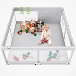 Fodoss Baby Playpen, 47x47 in Small Play Pen,Toddler Playpen for Apartment,Play Yard,Activity Fence, Extra Large Baby Playard (Light Grey)