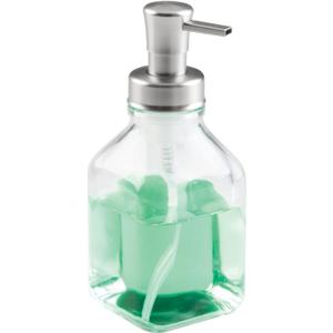 M
Design Square Glass Refillable Foaming Soap Dispenser Pump Bottle for Bathroom Vanity Countertop and Sink, Vintage-Inspired, Compact Container Design - Emba Collection, Clear/Brushed Chrome