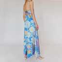 ABYOVRT Women Boho Floral Maxi Dress Backless Spaghetti Strap A-Line Flowy Summer Vacation Long Dress (Blue, L)
