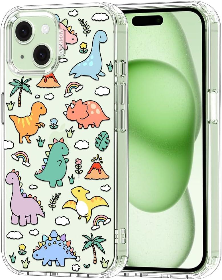 MOSNOVO Case for iPhone 15 Plus/iPhone 14 Plus, [Buffertech 6.6ft Military-Grade Drop Protection] [Anti Peel Off Tech] Clear TPU Bumper Phone Case Cover Design - Dinosaur Land