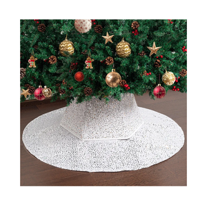 Mr. Pen- Silver Sequin Christmas Tree Skirt and Tree Collar, 36 Inch Base Cover, 24.8 Inch Foldable Sparkling Sequin Trees Skirt Collar, Silver Sequin Tree Skirt, Christmas Skirt Tree