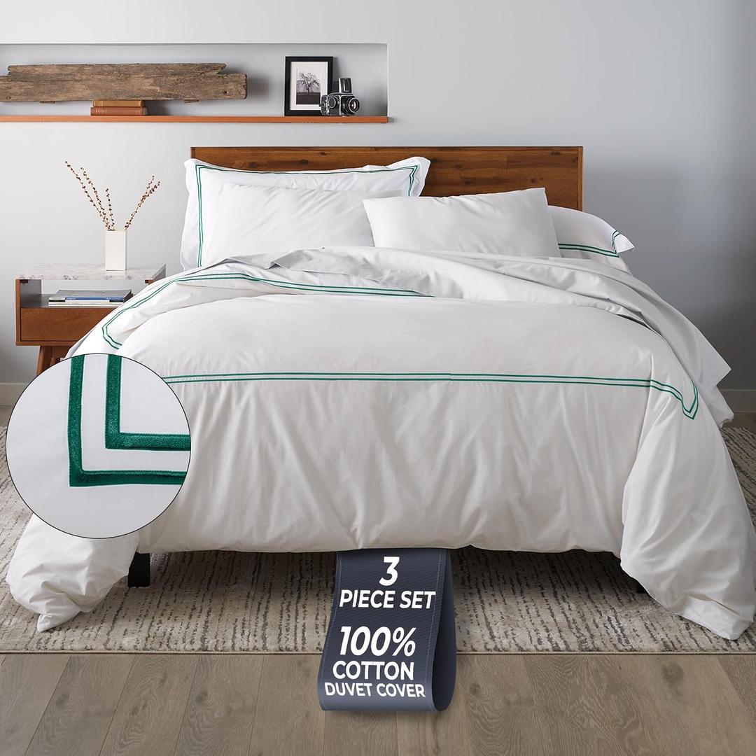 Ella Jayne Duvet Cover King 100% Cotton Percale Soft Set Dark Green 3 Pcs | King Duvet Cover | Soft Cotton Percale | 106 x 90 Inch Cover | Includes 2 Matching Pillow Shams | Dark Green Design