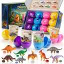 Easter Egg Fillers & Basket Stuffers - Prefilled Easter Eggs, 12 Pcs Dinosaur Toys & Real Gemstones, Scientific Gifts with Story Cards for Kids, Easter Toys Party Favor foe Egg Hunt