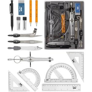 Mr. Pen Geometry Set with 6 Inch Swing Arm Protractor, Divider, Set Squares, Ruler, Compasses and Protractor, 15 Piece Set (Classic Slate)