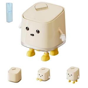 Cute Desk Mini Trash Can with Lid and Brush Small Desktop Trash Can for Bathroom, Bedroom, Kitchen, Car, Office, Kids Room flip top Waste Basket Hidden Bag Compact Small Garbage Bin(Standing)