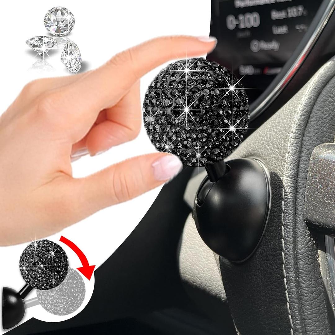 Bling Car Push Start Button Cover, Diamond Joystick Car Starter Button Cover Cute Car Accessories for Women Interior Car Push to Start Accessories Engine Start Button Cover Car Decor for Girls, Black