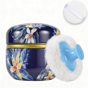 SHIMIDO Body Powder Puff and Container, 3.15" Portable Empty Body Powder Container for Baby Women's Loose Dusting Powder, Powder Case Box with Lids for Bath, Travel and Home Use (Dark Night)