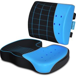 Memory Foam Seat Cushion & Lumbar Support Pillow for Office Chair Car Wheelchair Orthopedic Chair Pad and Back Cushion with Adjustable Straps for Lower Back, Tailbone, Sciatica, Hip Pain Relief
