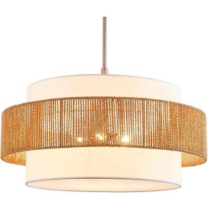 24'' Rattan Large Drum Chandeliers Light Fixtures,5 Light Boho Pendant Light Farmhouse Rustic Hand Woven Lighting for Dining Room Kitchen Island Living Room Bedroom,Brushed Nickel Finish Metal