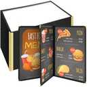 24 Pcs Restaurant Menu Covers 8.5 x 11 Inch Book Style 3 Page 6 View PVC Transparent Restaurant Menu Holder Book for Cafe Bar Hotel, Black