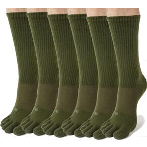 FUN TOES Men Crew Toe Socks Athletic Running - Proper Toe Alignment - Breathable Mesh Top - Value 6 Pairs Pack size 6-12 (Green, M)