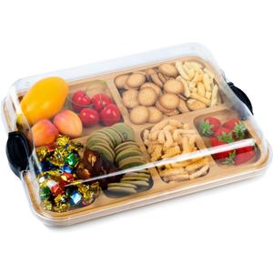 Charcuterie Board with Lid, Travel Portable Cheese Board for Snack with Black Buckle Locking,Sauce Grooves,Bamboo Cutting Boards for Kitchen,House Warming Gifts New Home -14.4x11.2 In