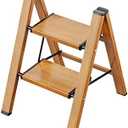 GameGem 2 Step Ladder, Aluminum Folding Step Stool with Anti-Slip Sturdy and Wide Pedal, Lightweight Portable Multi-Use Stepladder for Home and Kitchen Use Space Saving, Woodgrain, 330 lbs