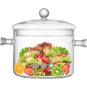 Glass Cooking Pot, 1.5L/50Oz Heat-Resistant Borosilicate Glass Saucepan with Cover, Cookware Set Stovetop Pot for Soup, Pasta,& Baby Food (50OZ) (1.6 Quarts)