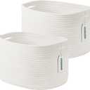Cotton Rope Storage Basket, 15x10x9 Inches, Woven Basket for Shelves, Clothes, Towels, Books, and Laundry, Durable and Stylish, White (2 Pack)