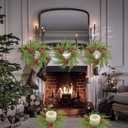 Christmas Candle Rings Wreath Artificial Norfolk Pine Garland with Red Berries Snowy Pinecone Candle Ring Holder Cabinets Garland Ornament for Xmas Winter Holiday Home Centerpieces Decoration (Green)