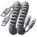 LISEN Coiled USB C Cable, 2 Pack for Android Auto & CarPlay Cable, Durable Short USB A to USB C Cable Gifts for Men Women Compatible with iPhone 17/16/15, Samsung Galaxy S25/S24/S23 A15/A14, Gray 4FT