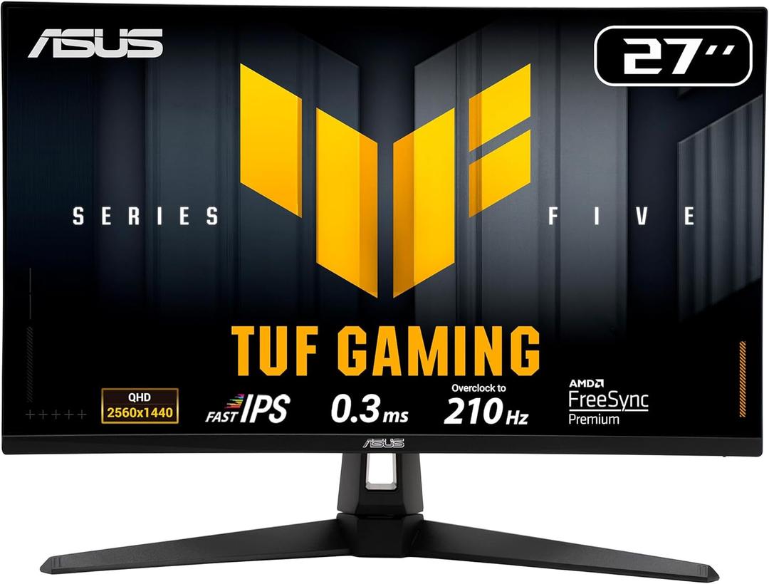 ASUS TUF Gaming 27 1440P Monitor (VG27AQL5A) QHD (2560 x 1440), 210Hz, 0.3ms, Fast IPS, Extreme Low Motion Blur Sync, Speakers, DisplayWidget Center, Gaming AI, Height Adjustment, 